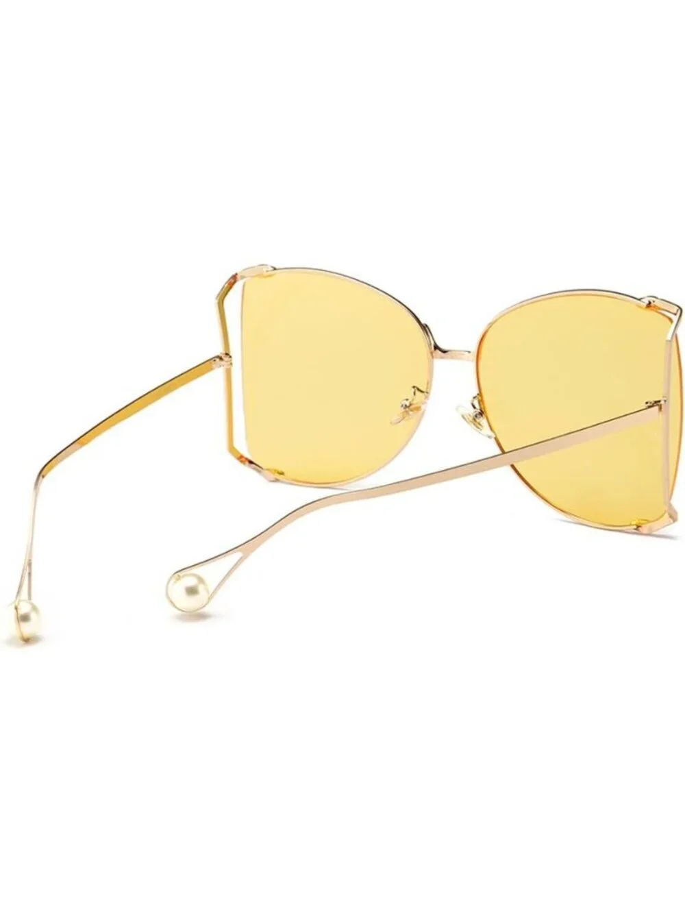 Women's Oversized Semi Rimless Sunglasses Retro Metal Frame Glasses Gold Yellow